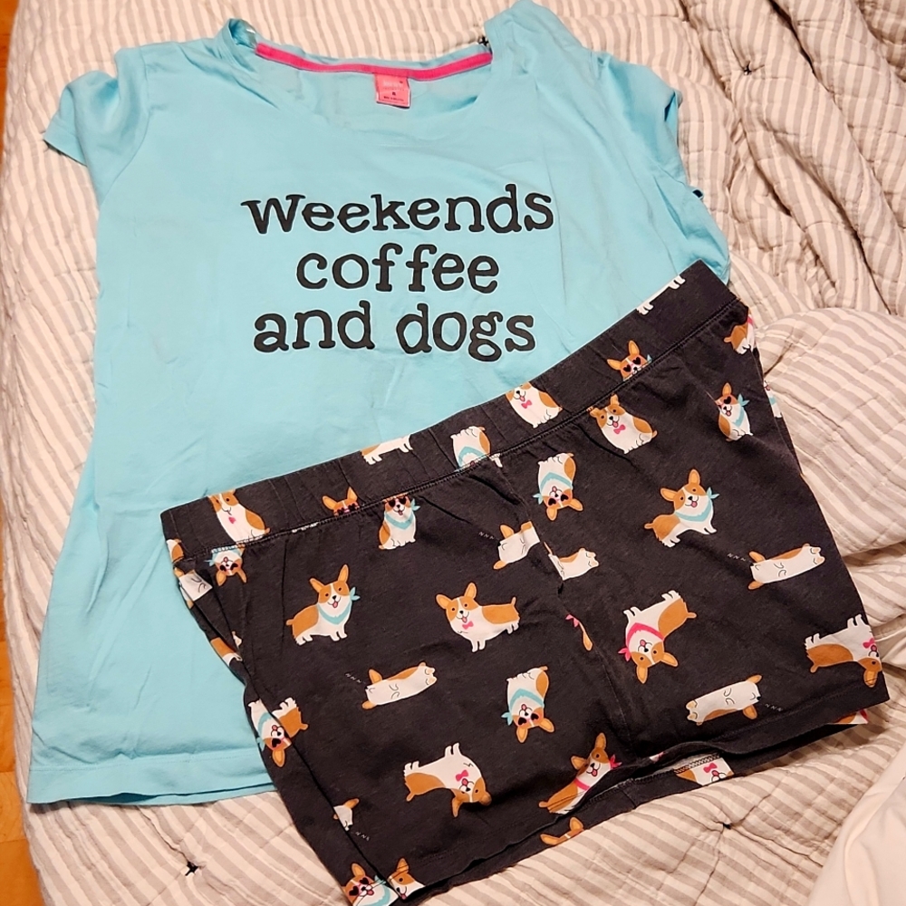 Corgi 2 piece pajama short set